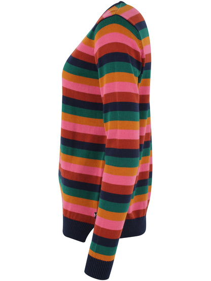 Fin farverig sweater i bomuld med striber til kvinder