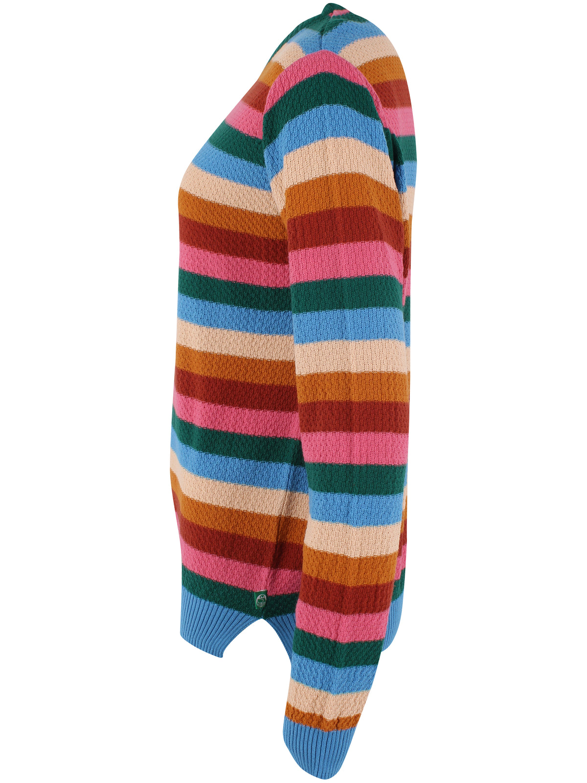 Sød perlestrikket sweater med farverige striber til kvinder