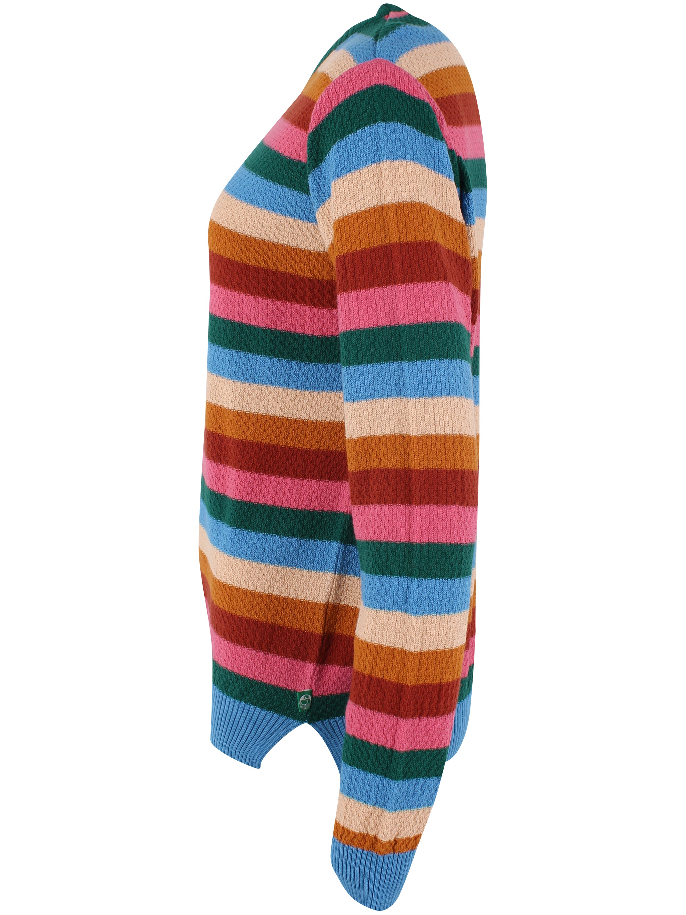 Sød perlestrikket sweater med farverige striber til kvinder