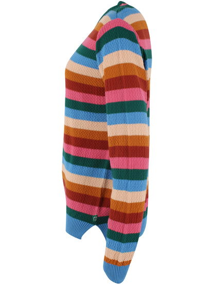 Sød perlestrikket sweater med farverige striber til kvinder