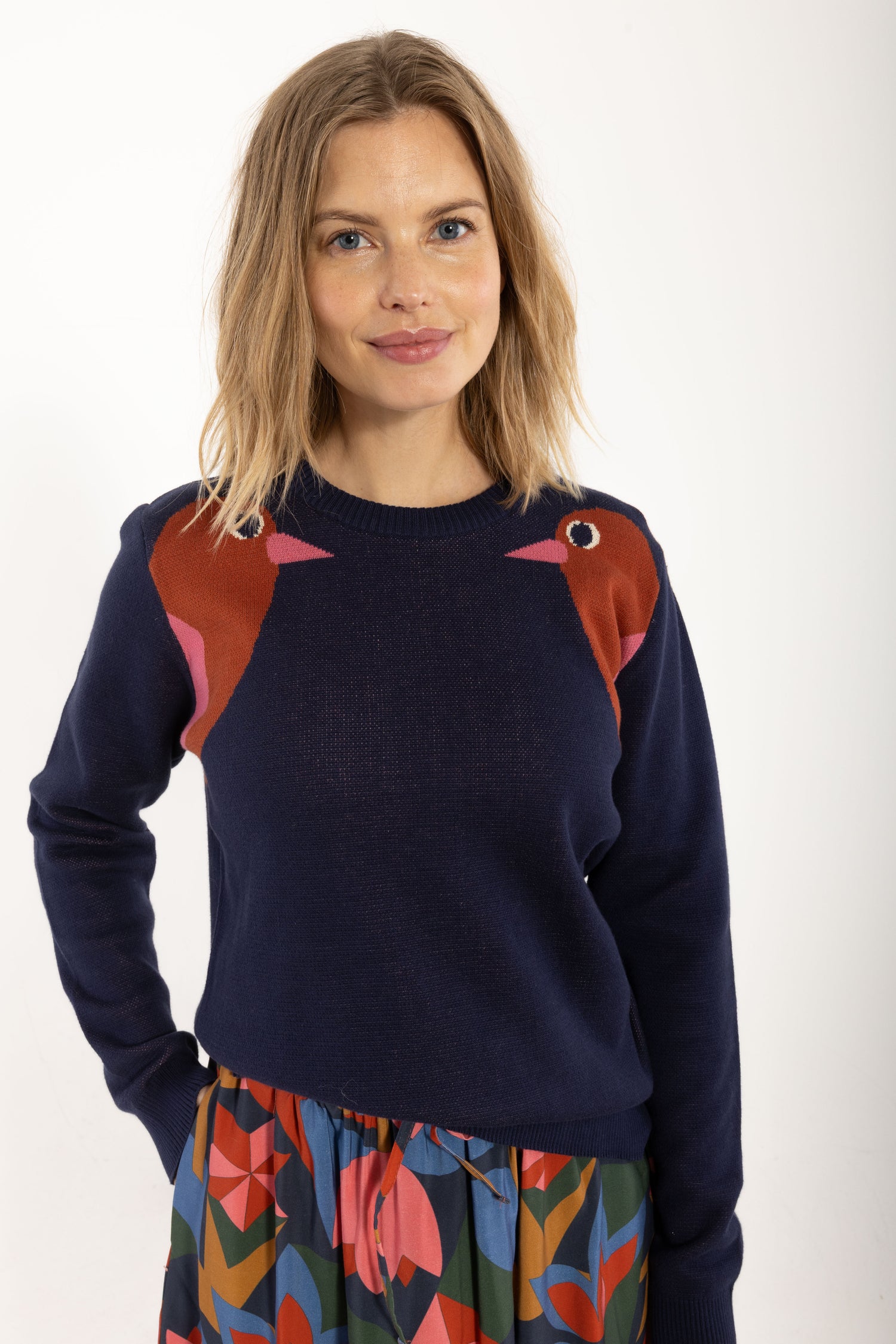 Danepearly Cotton Sweater Dark Navy BIRD