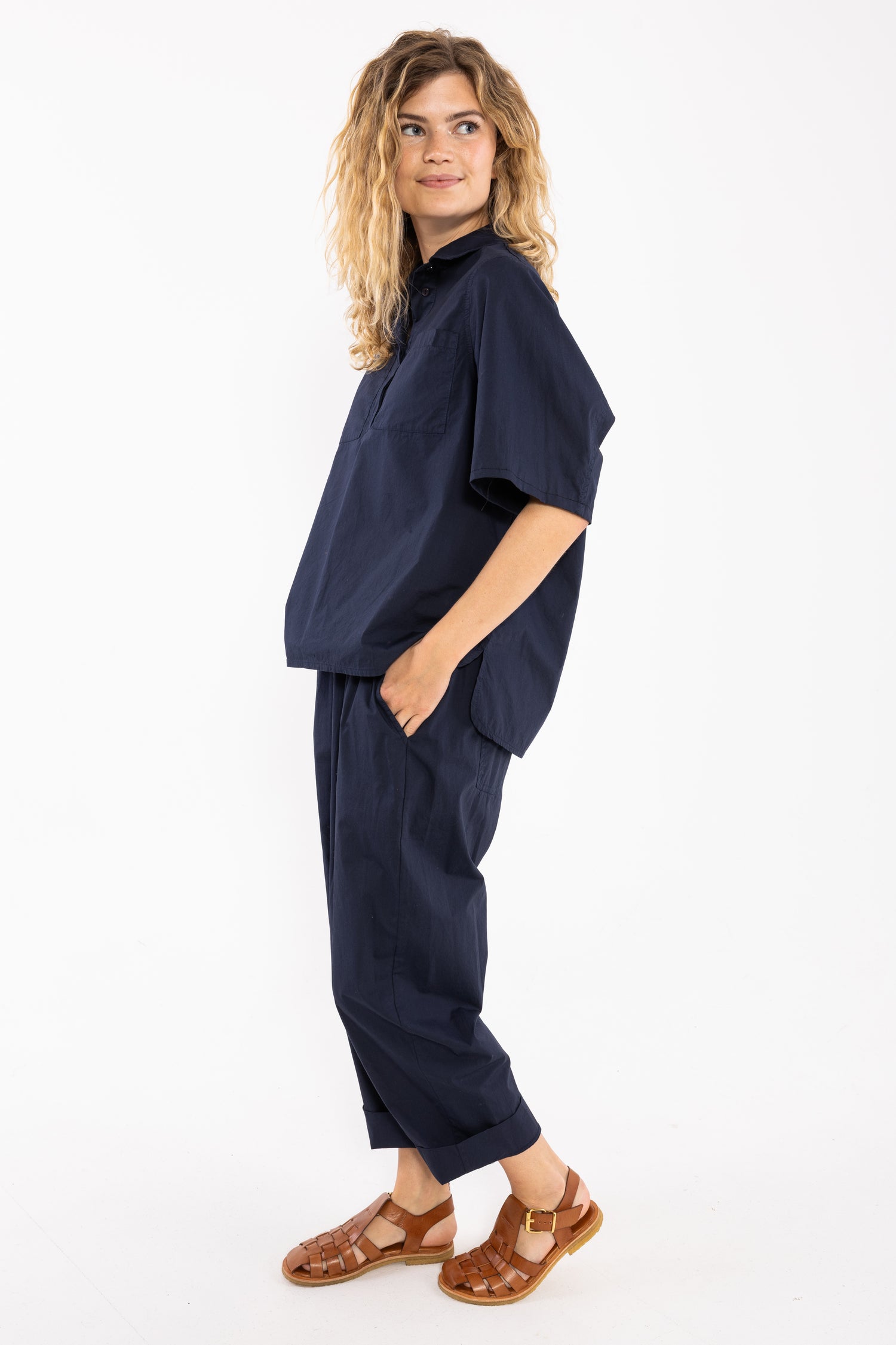 Danepeople Smooth Poplin SS Shirt Dark Navy