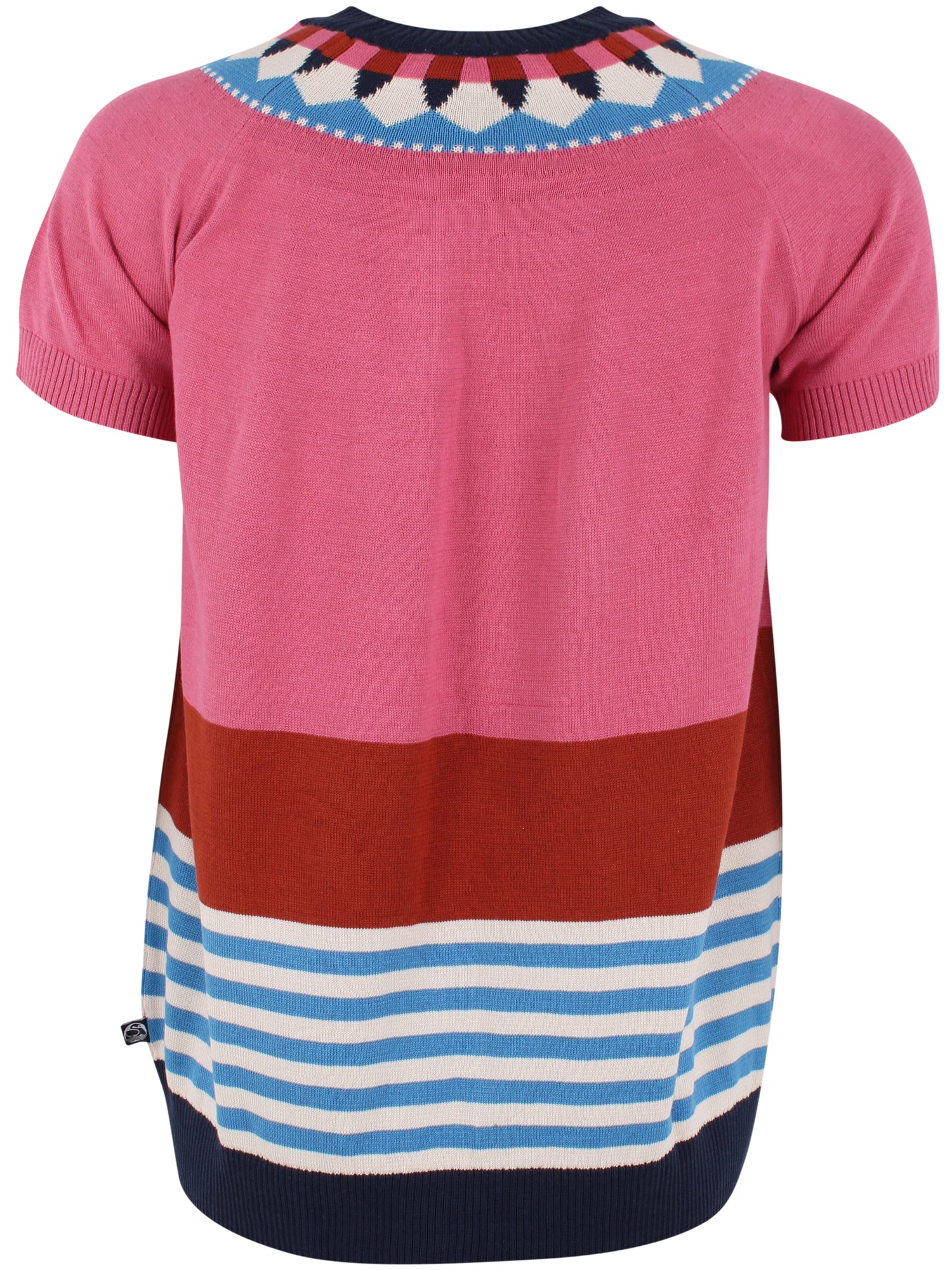 Sød farverig sweater i lyserøde, blå og hvide nuancer til kvinder