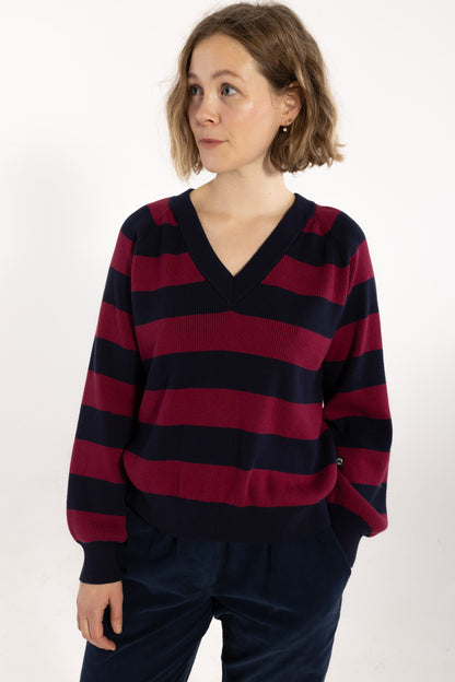 Danepeppy Chunky Wool-Mix Sweater Dark Navy/Dark Cherry