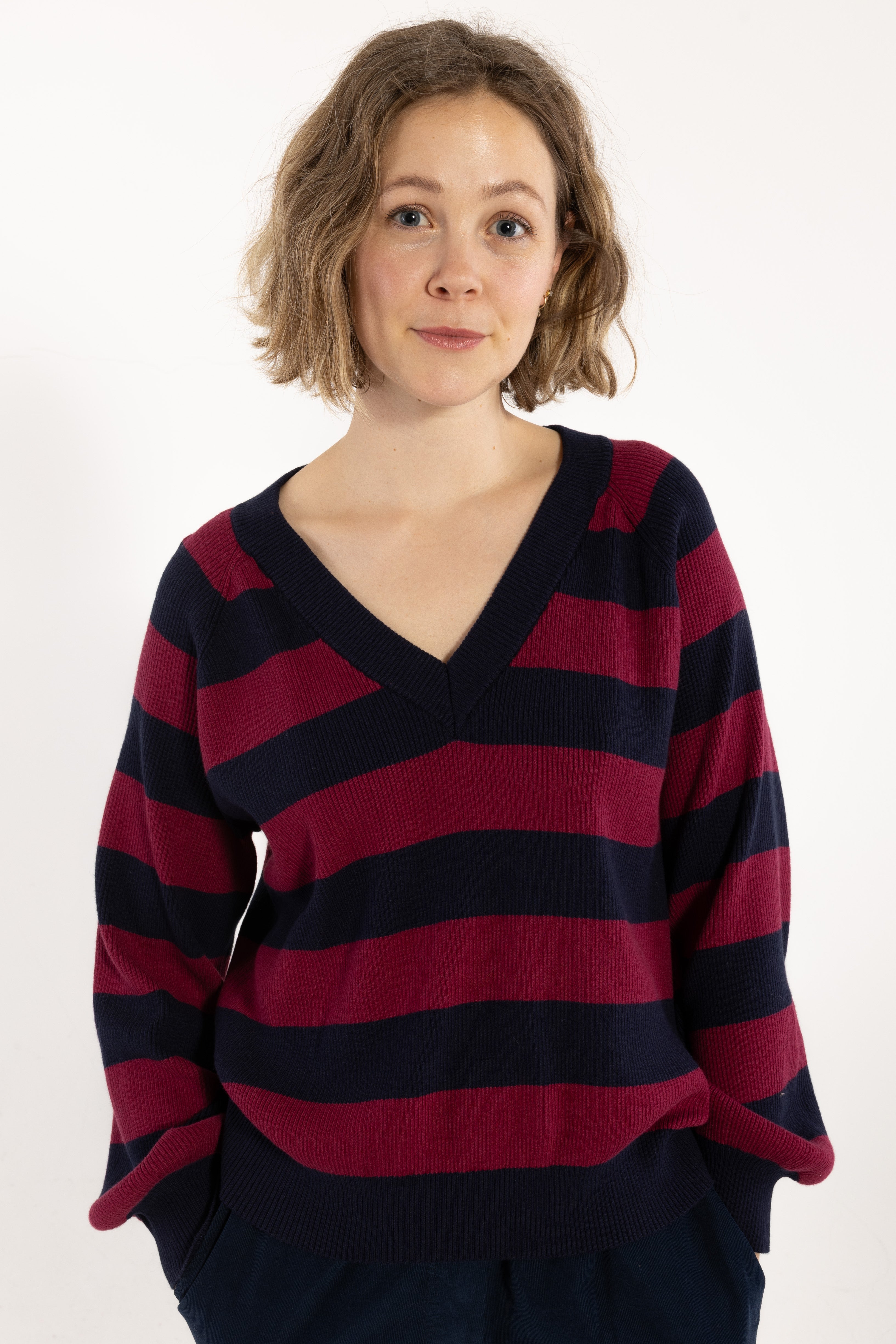 Danepeppy Chunky Wool-Mix Sweater Dark Navy/Dark Cherry