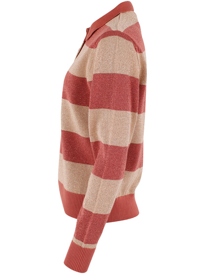 Flot stribet sweater med glitter, krave og knapper til kvinder fra Danefæ