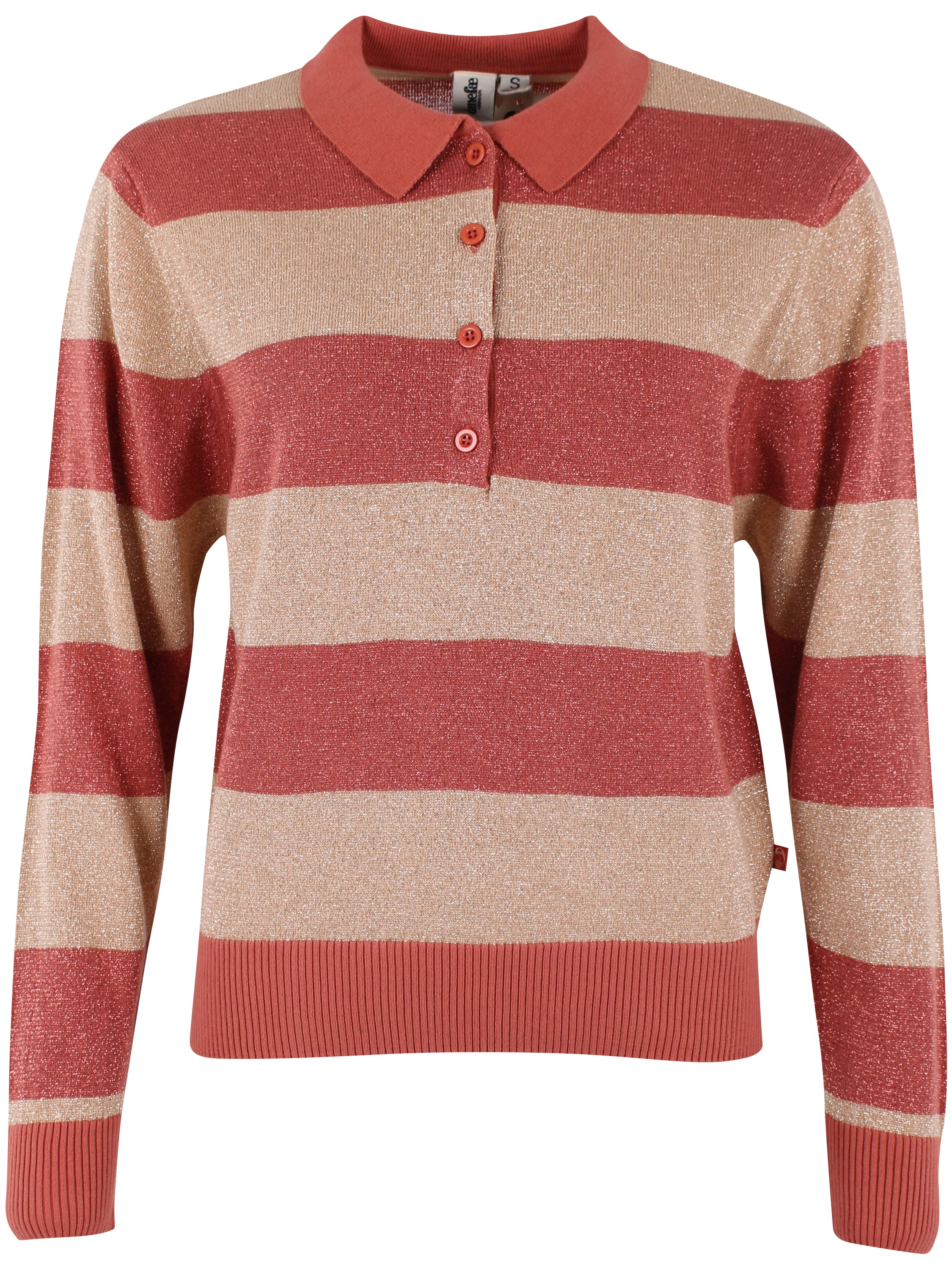 Flot stribet sweater med glitter, krave og knapper til kvinder fra Danefæ