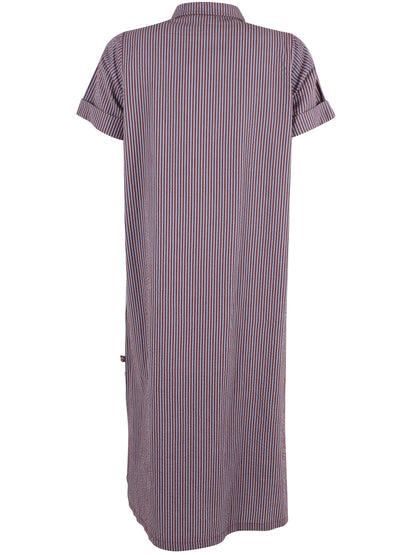 Sød bæk og bølge skjortekjole med rødbrune og lyseblå striber til kvinder