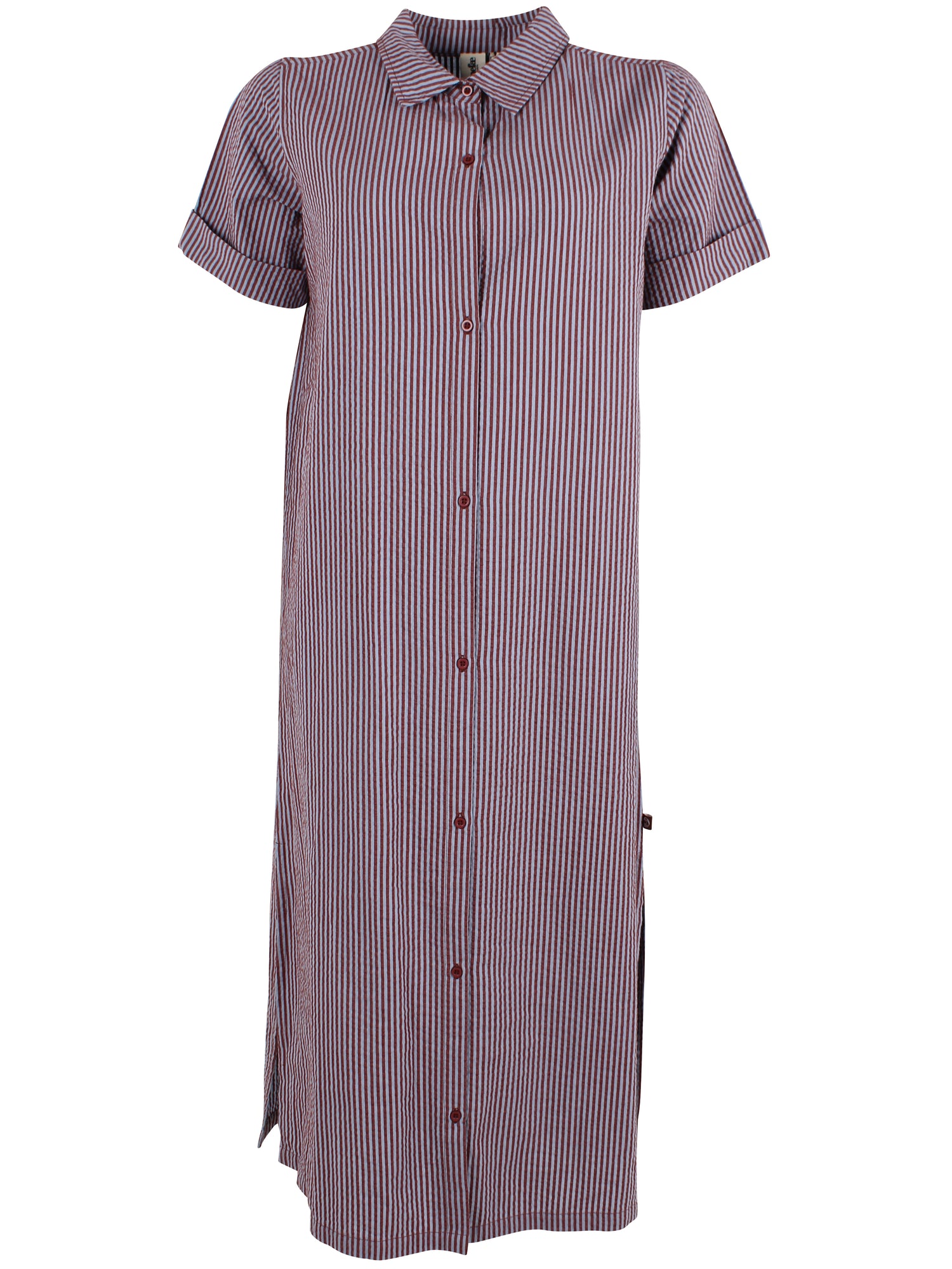 Sød bæk og bølge skjortekjole med rødbrune og lyseblå striber til kvinder