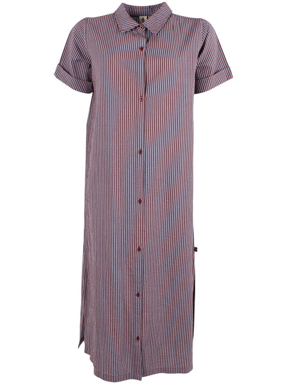 Sød bæk og bølge skjortekjole med rødbrune og lyseblå striber til kvinder