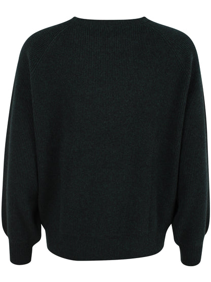 Smuk chunky sweater i 100% merinould med rund hals og i mørkegrøn nuance til kvinder