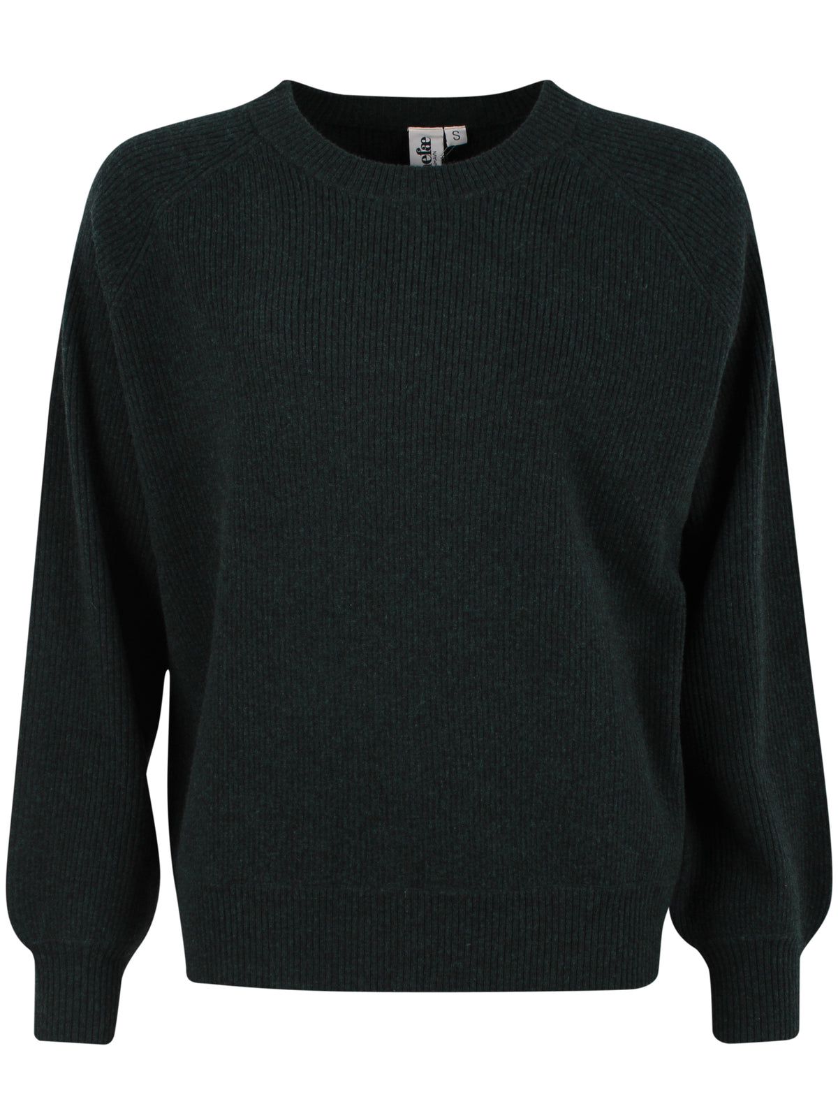 Smuk chunky sweater i 100% merinould med rund hals og i mørkegrøn nuance til kvinder