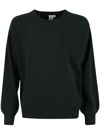 Smuk chunky sweater i 100% merinould med rund hals og i mørkegrøn nuance til kvinder
