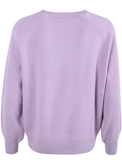 Smuk chunky sweater i 100% merinould med rund hals og i lyslilla nuance til kvinder