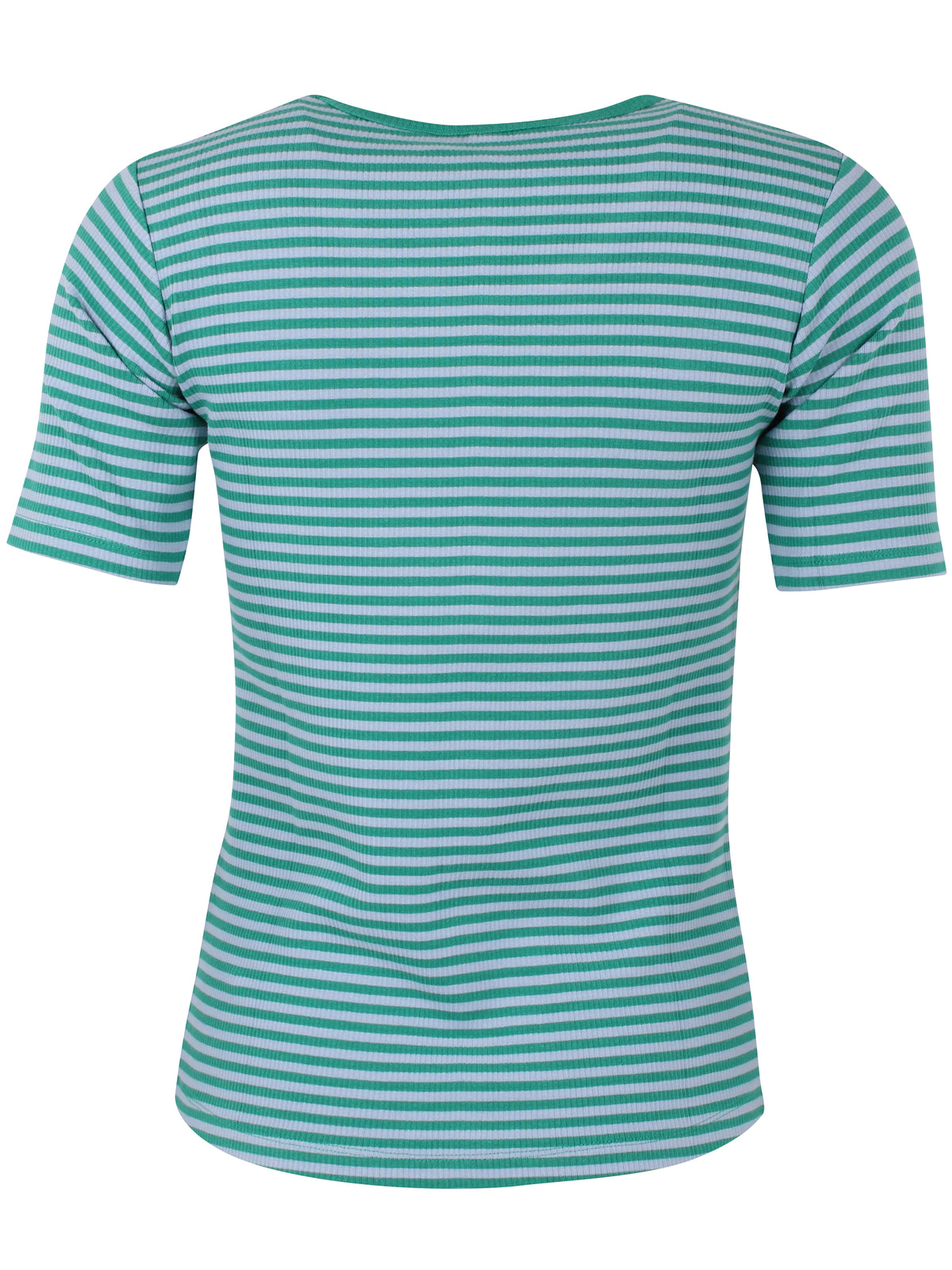 Stribet t-shirt i blå og grøn til kvinder