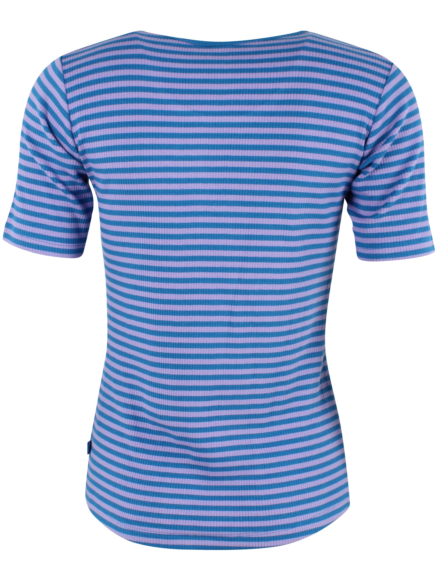 Stribet t-shirt i varm blå og lyslilla til kvinder