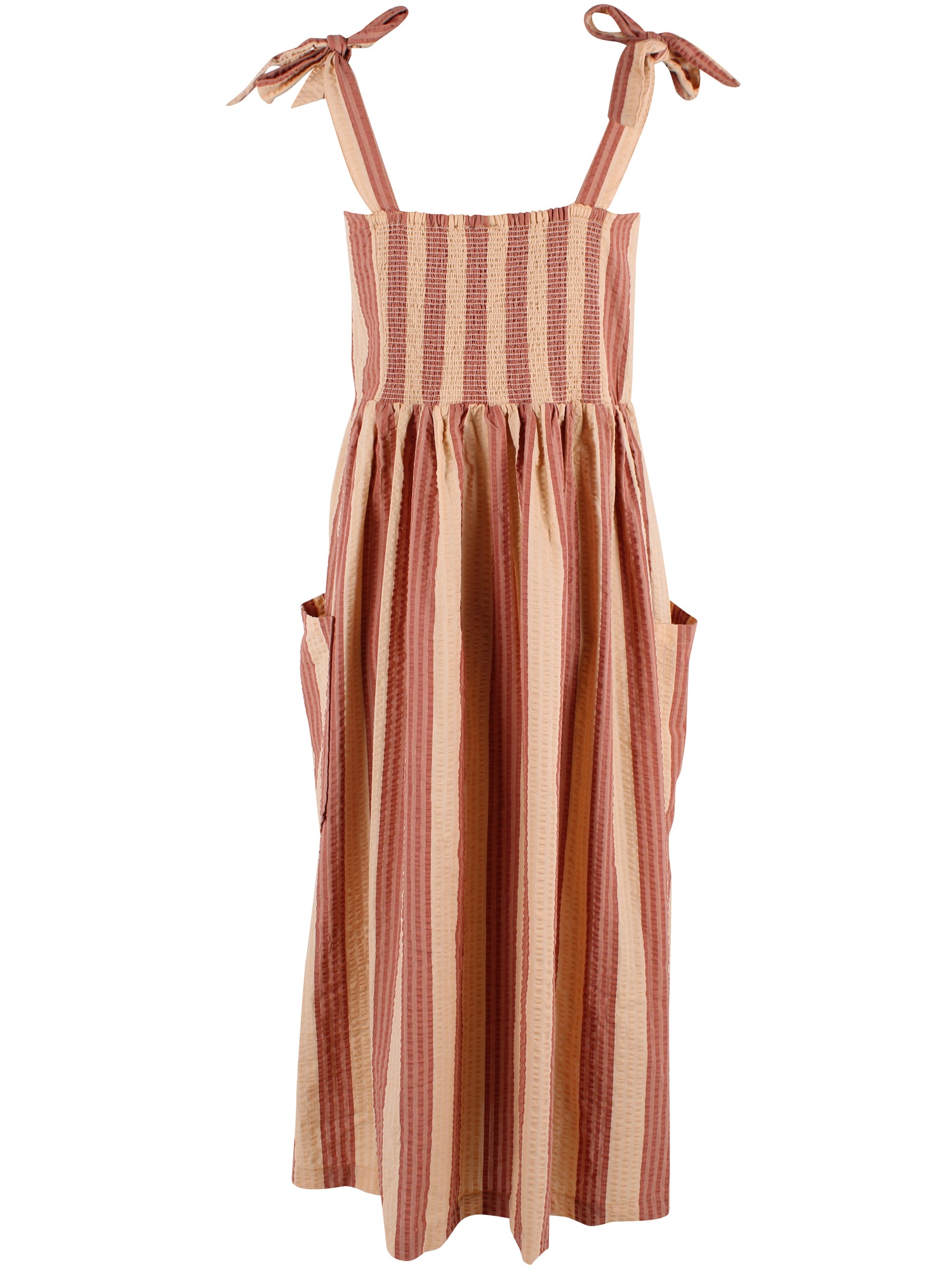 Sød bæk og bølge kjole med bindestropper og striber 