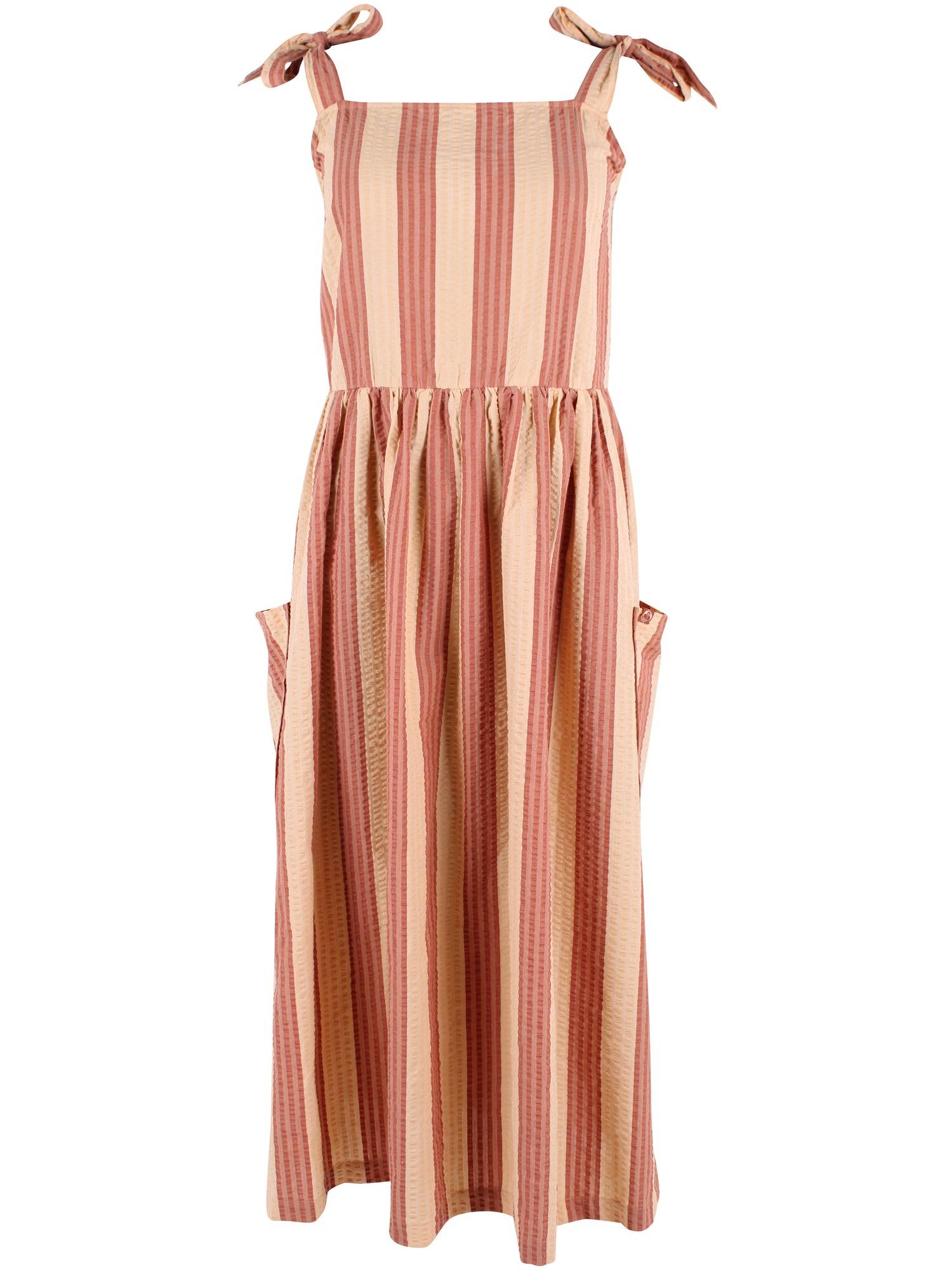 Sød bæk og bølge kjole med bindestropper og striber 