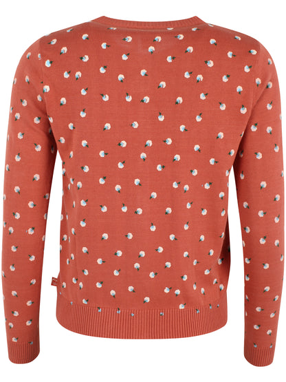 Fin og enkel orangebrun cardigan med blomstermønster til kvinder