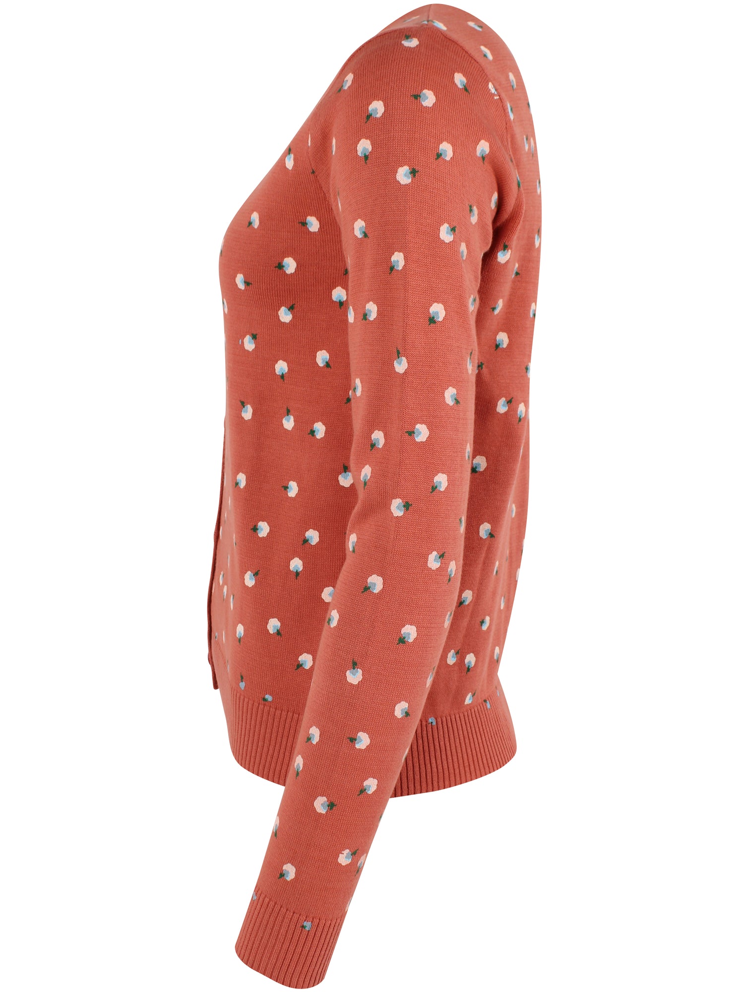 Fin og enkel orangebrun cardigan med blomstermønster til kvinder