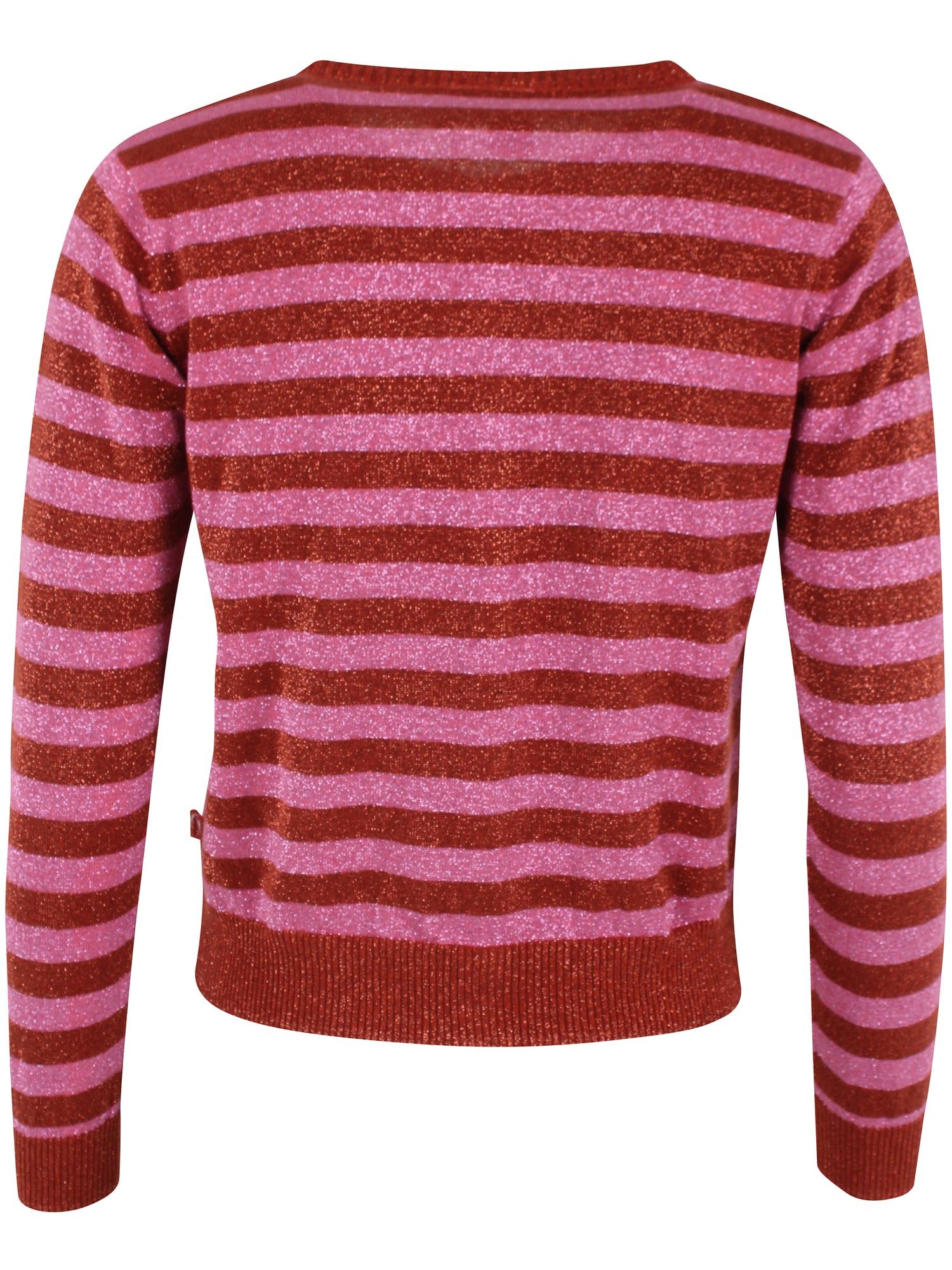 Sød cardigan med glitter og røde og lyserøde striber til kvinder