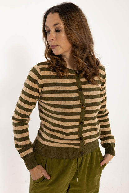 Danesaga Glitter Cardigan Dark Olive/Nougat