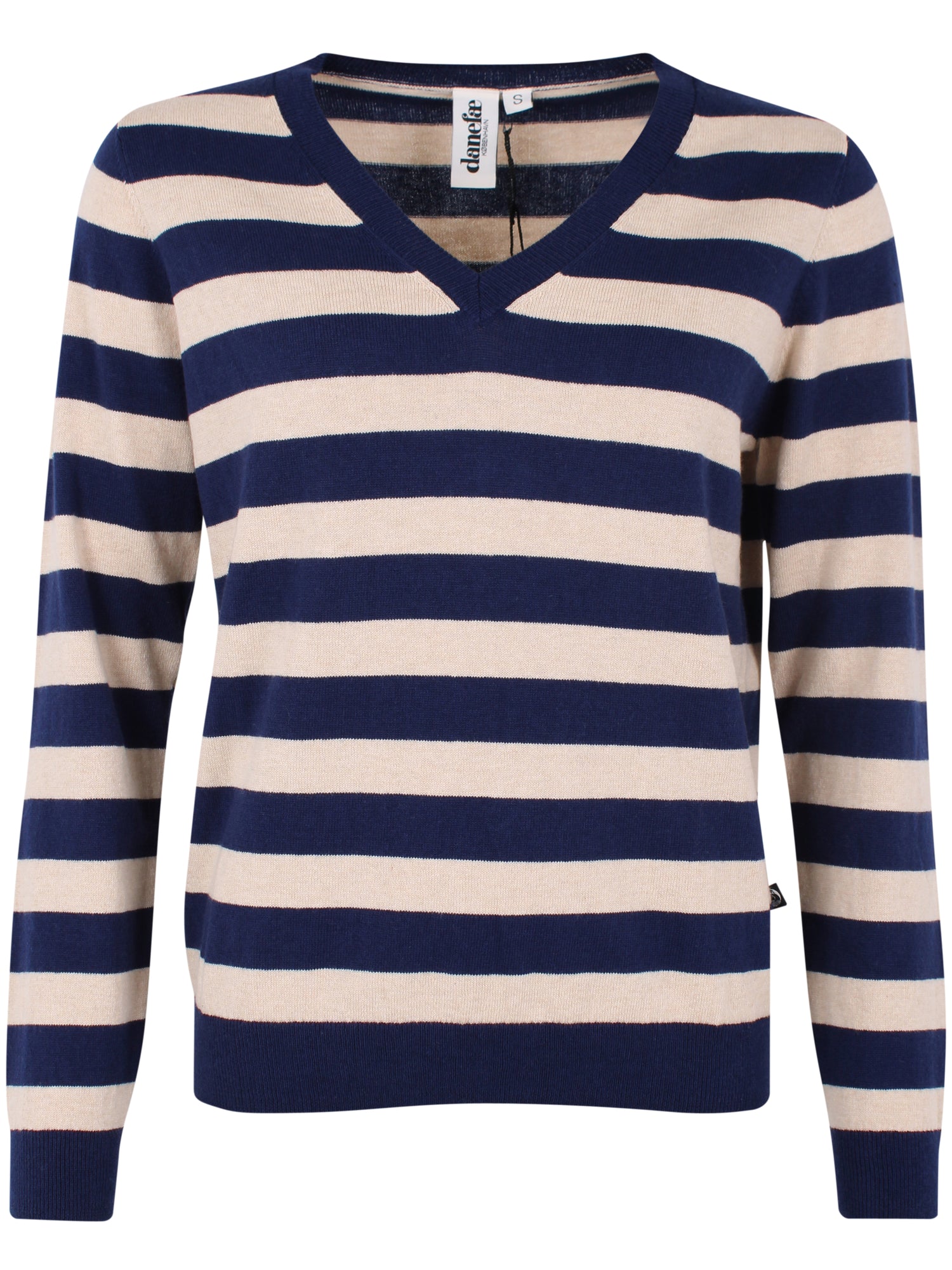 Smart sweater med blå og lyse striber og v-hals til kvinder fra Danefæ
