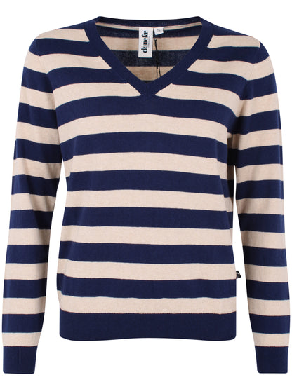 Smart sweater med blå og lyse striber og v-hals til kvinder fra Danefæ