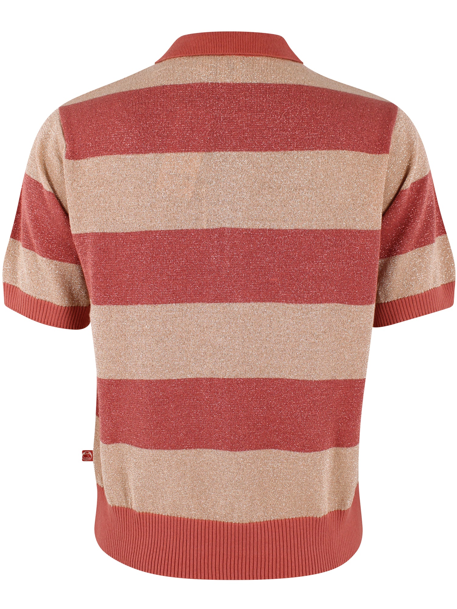 Smart stribet sweater med glitter, krave og korte ærmer til kvinder