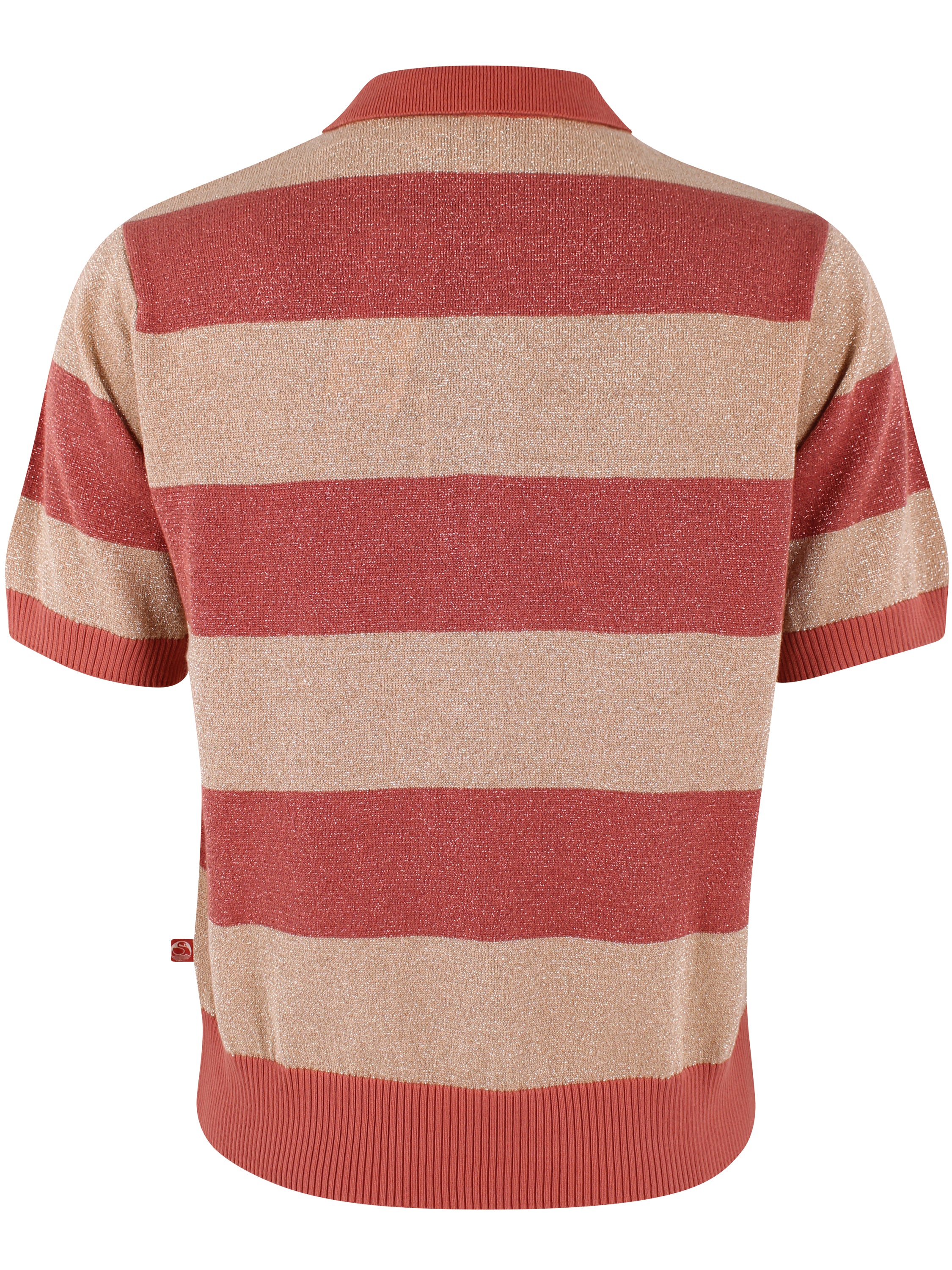 Smart stribet sweater med glitter, krave og korte ærmer til kvinder