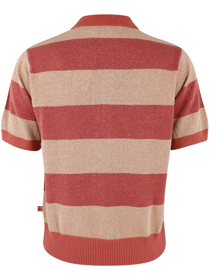 Smart stribet sweater med glitter, krave og korte ærmer til kvinder