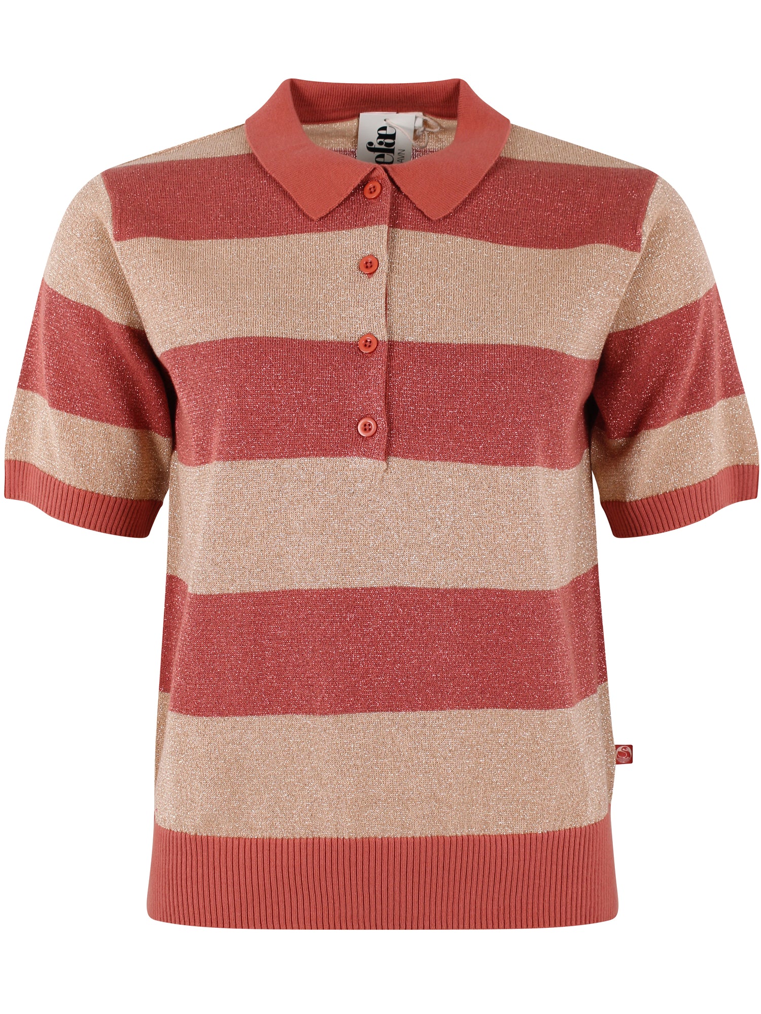 Smart stribet sweater med glitter, krave og korte ærmer til kvinder