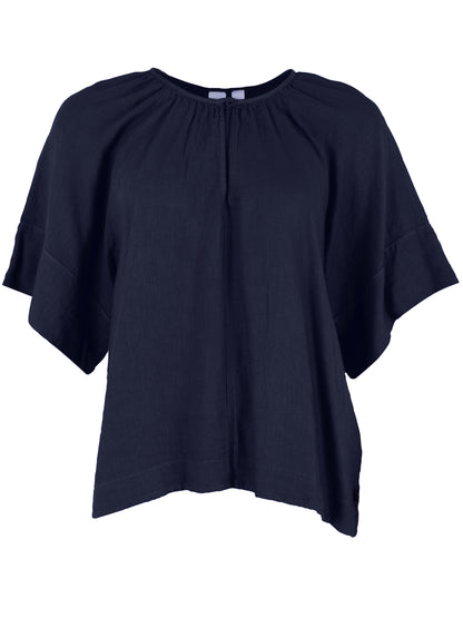 Flot navyblå skjortebluse i lækker hørblanding til kvinder