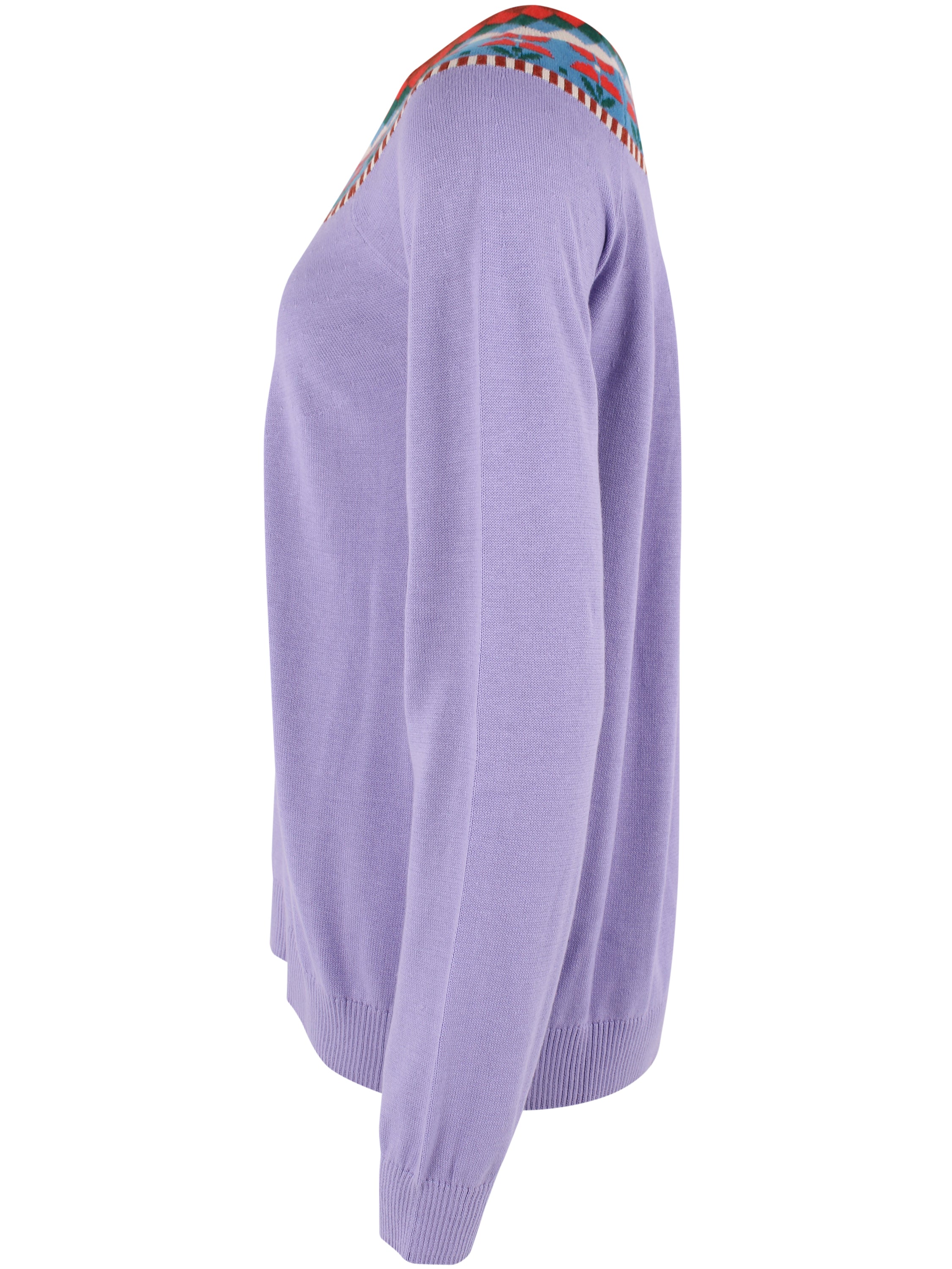 Sød sweater i lyslilla med flotte detaljer og blomstermønster til kvinder