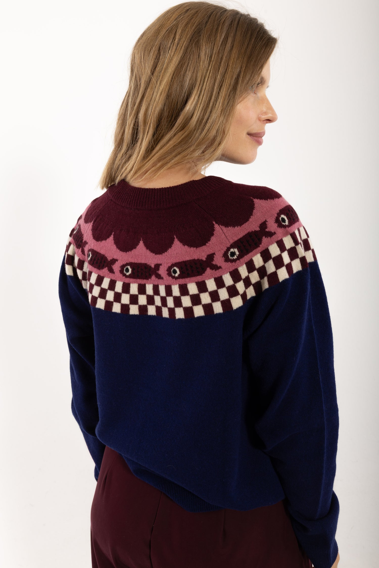 Danesidsel Merino Wool Sweater Deep Blue_Fish Jaquard