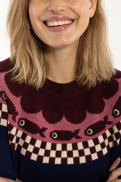 Danesidsel Merino Wool Sweater Deep Blue_Fish Jaquard