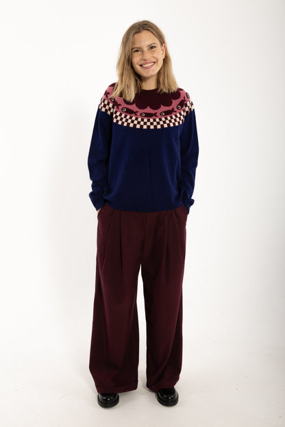 Danesidsel Merino Wool Sweater Deep Blue_Fish Jaquard