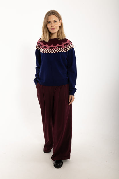 Danesidsel Merino Wool Sweater Deep Blue_Fish Jaquard
