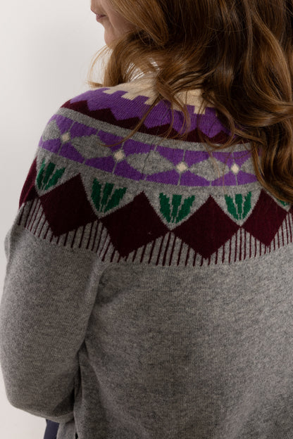 Danesidsel Merino Wool Sweater Heather Grey_Flower Jaquard