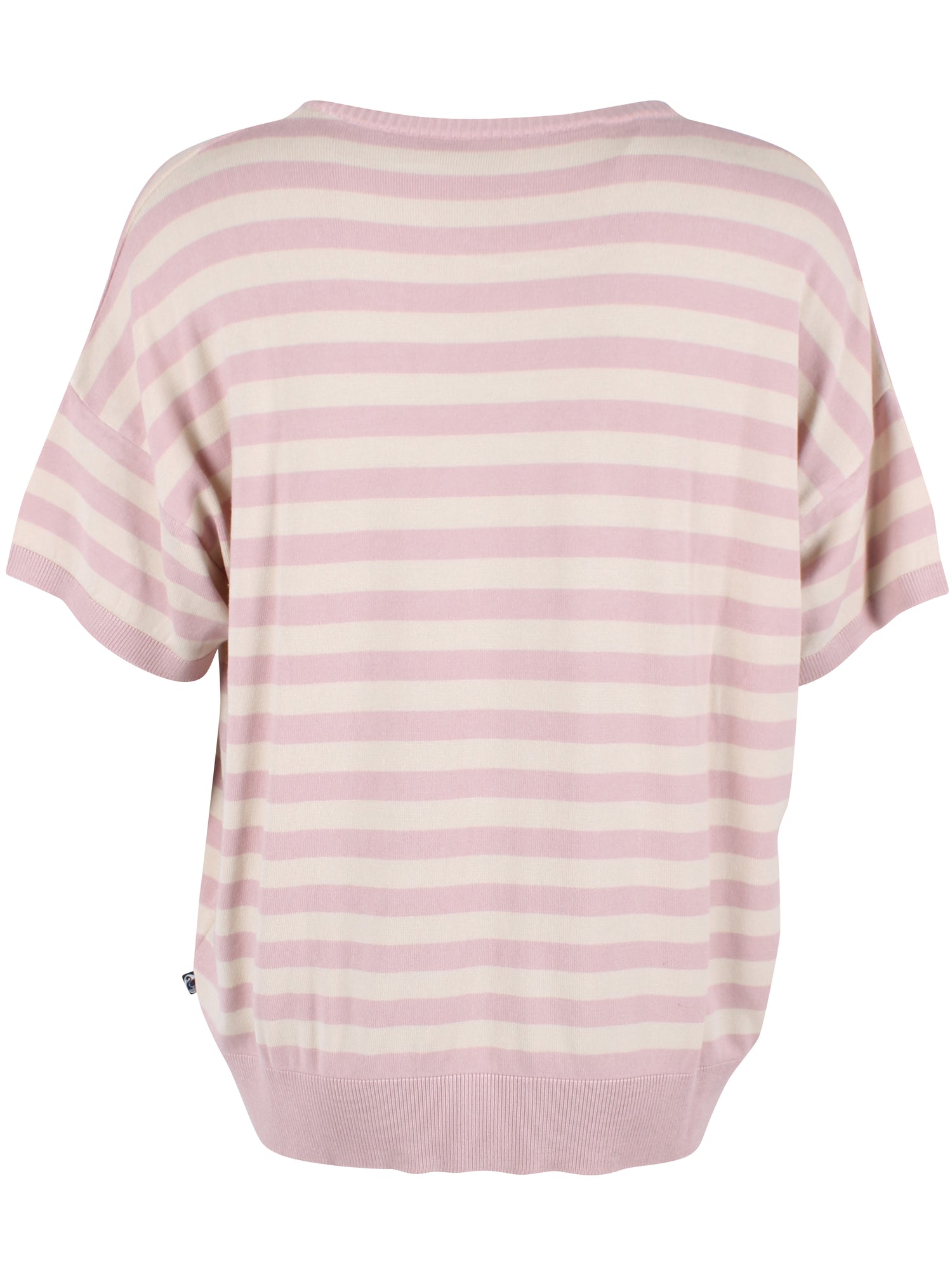 Fin kortærmet sweater med rosa og beige striber til kvinder