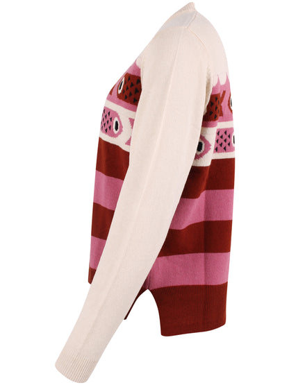 Sød sweater i merinould med mønster af fisk til kvinder