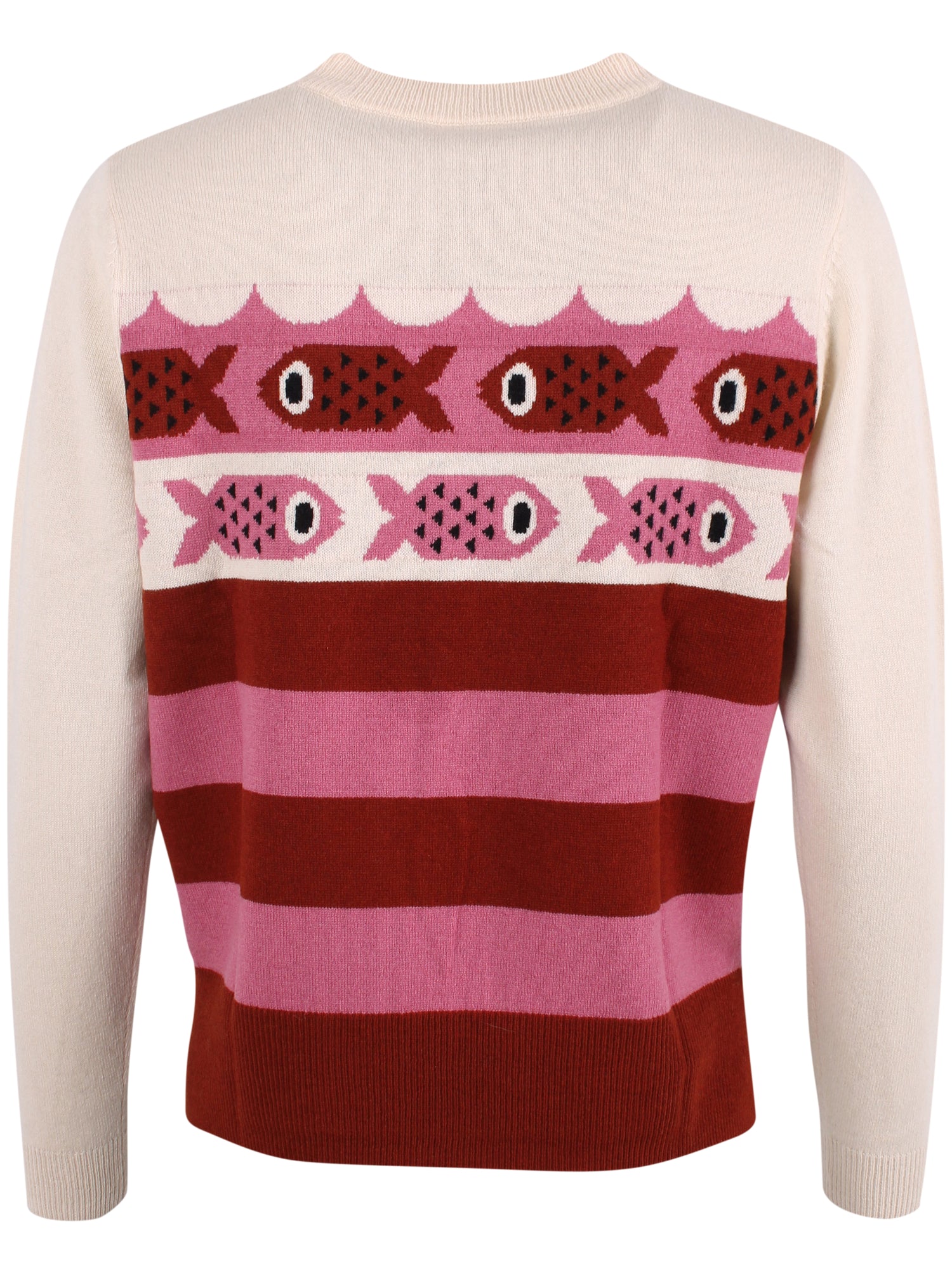 Sød sweater i merinould med mønster af fisk til kvinder