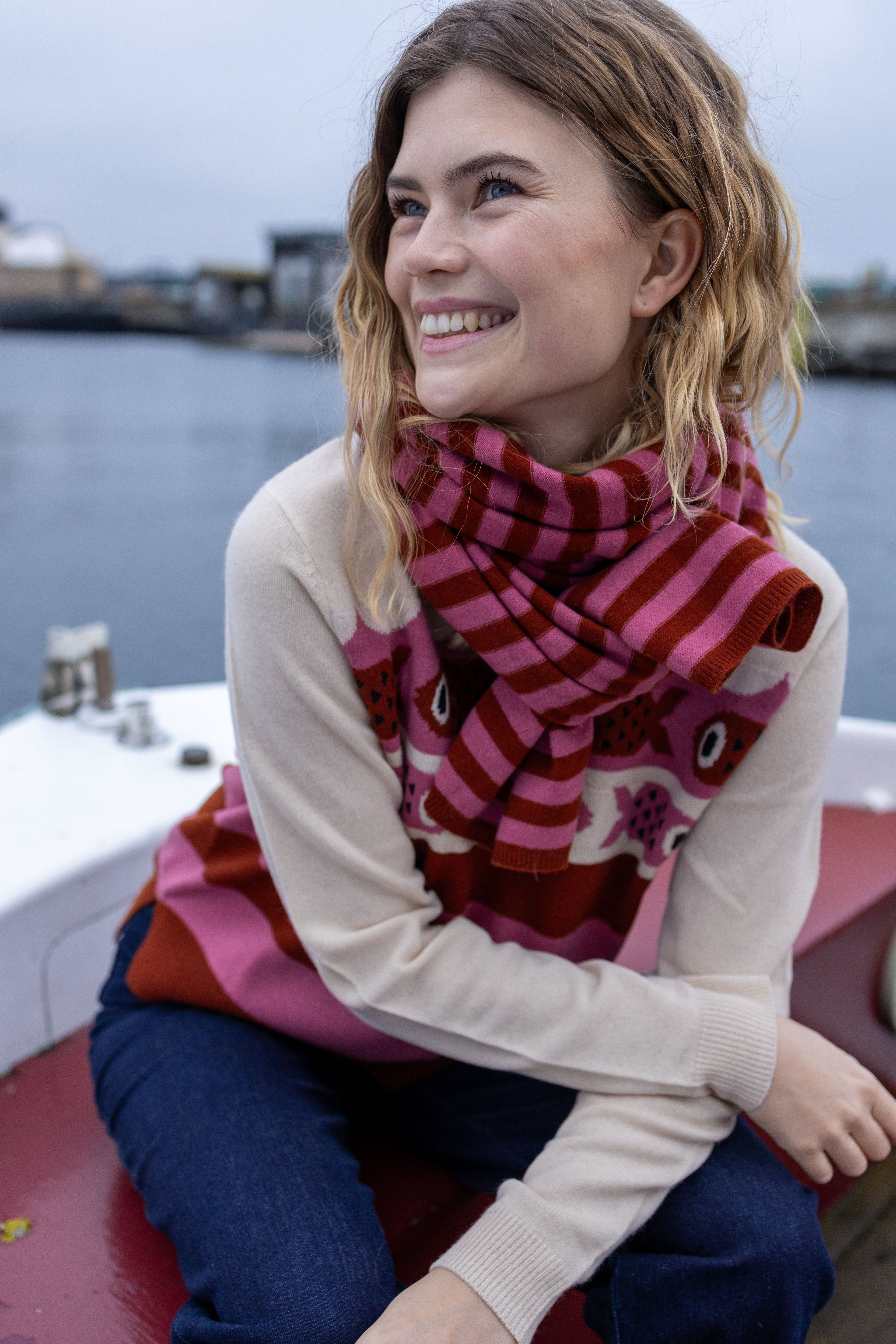Danesong Merino Wool Sweater Light Beige/Chili/Berry Compote