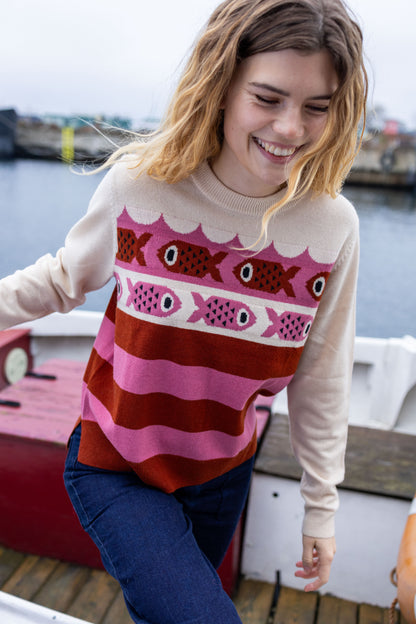 Danesong Merino Wool Sweater Light Beige/Chili/Berry Compote