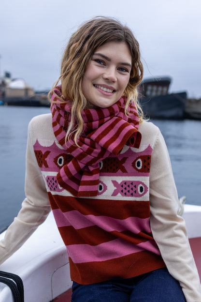 Danesong Merino Wool Sweater Light Beige/Chili/Berry Compote