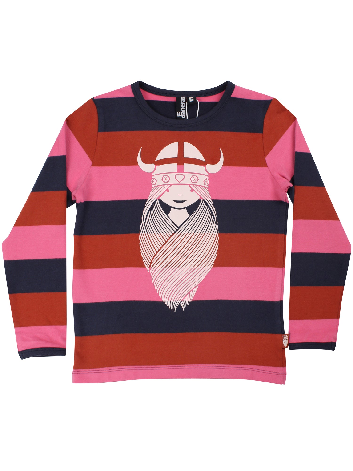 Stribet bluse i bomuld til børn med print af vikingen Freja