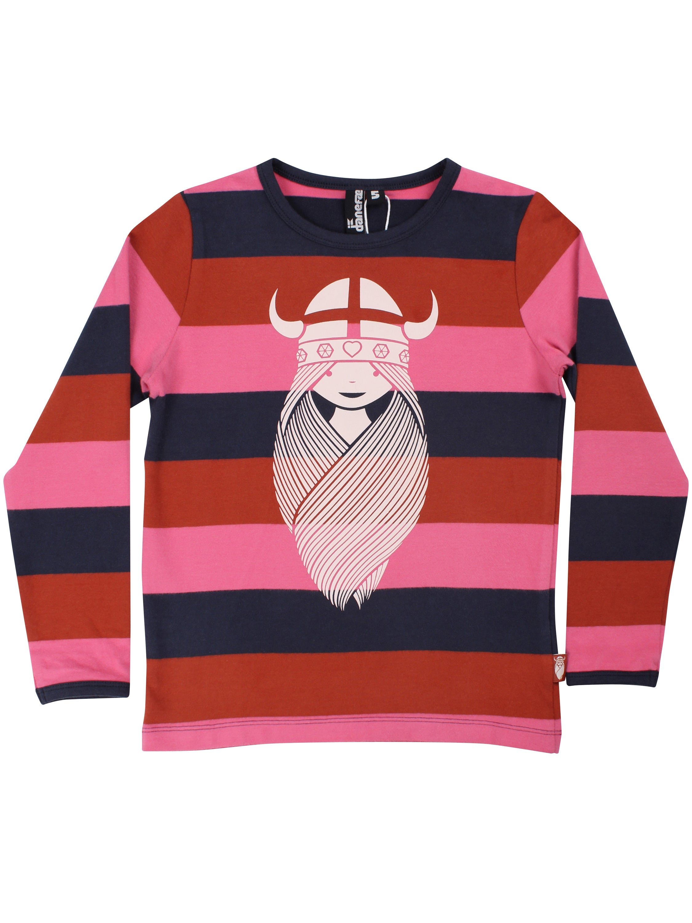 Stribet bluse i bomuld til børn med print af vikingen Freja