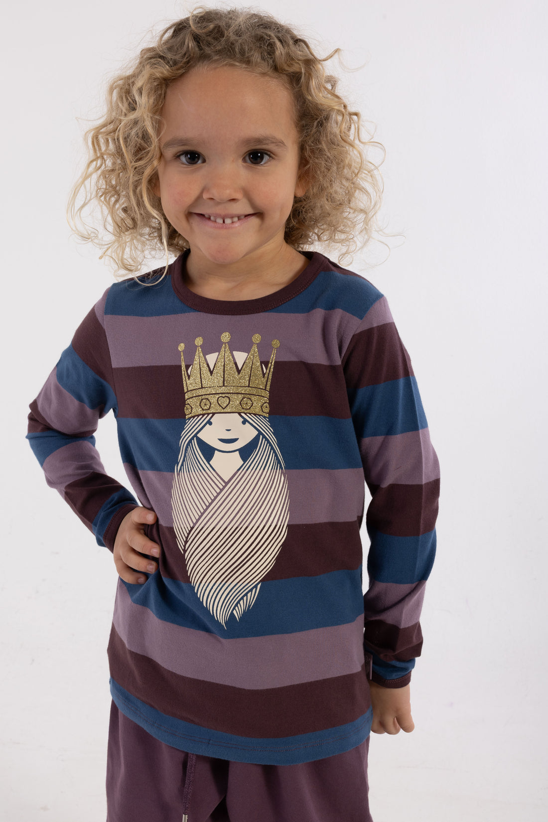 Stribet bluse i bomuld til børn med print af prinsesse