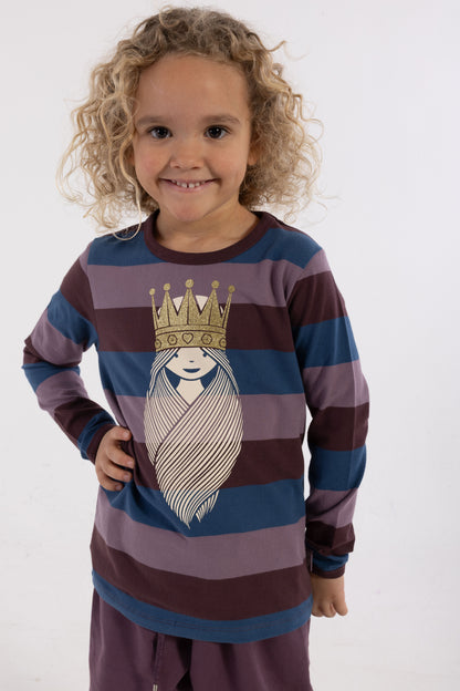 Stribet bluse i bomuld til børn med print af prinsesse