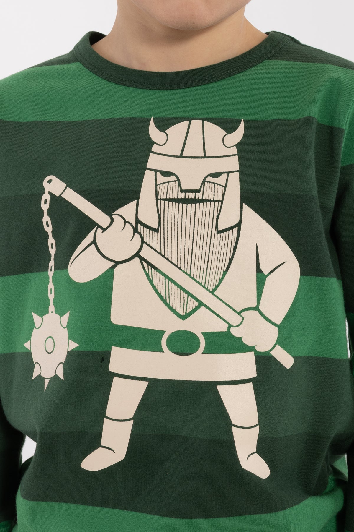 Stribet bluse i bomuld til børn med print af sej viking